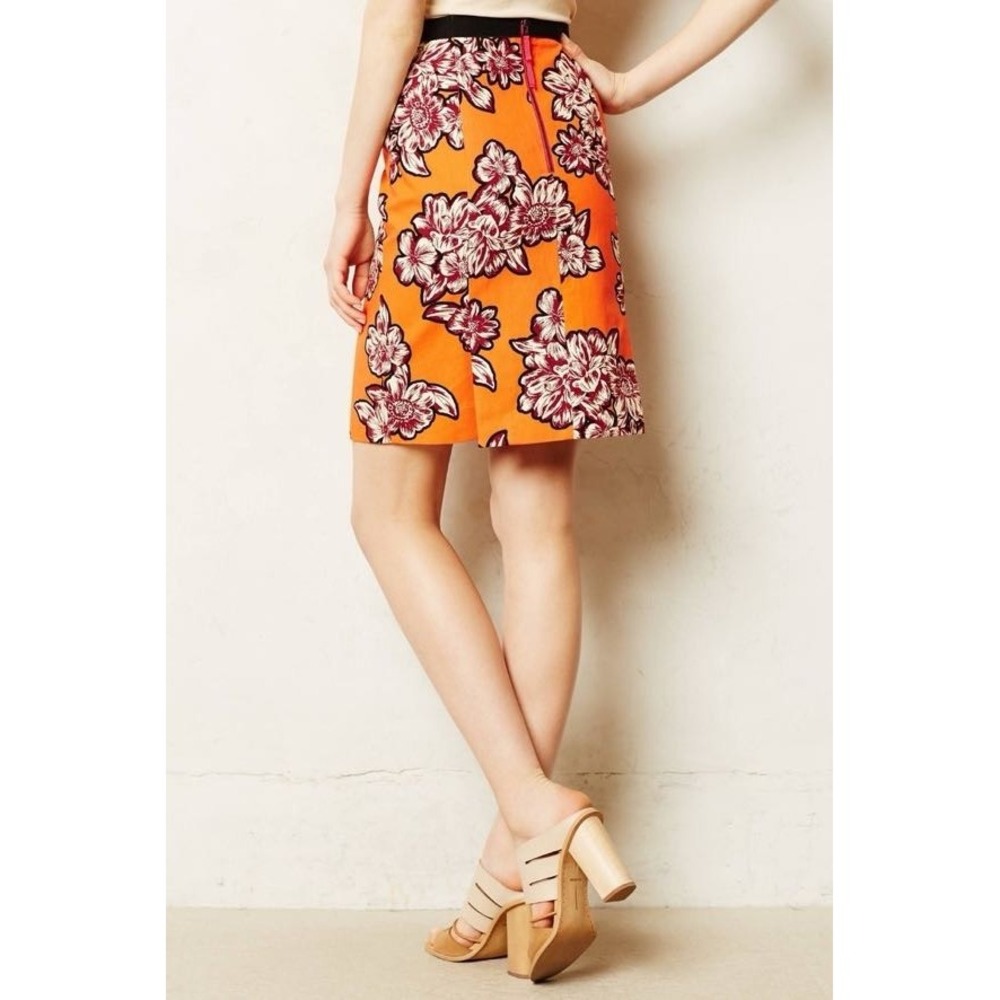 Maeve Anthropologie Orange Floral Print Pencil Skirt Tropical - ‎ Size 0